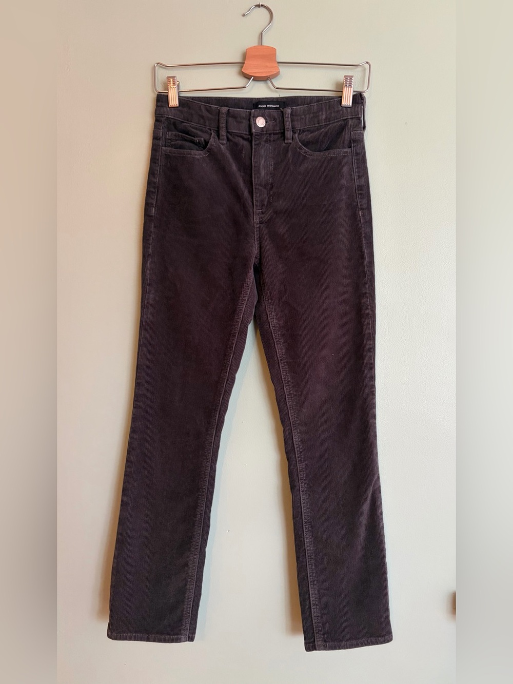 CLUB MONACO Corduroy Pants 0 Dark Gray Charcoal High Rise Quiet Luxury Academia